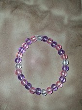 Beaded Glass Bracelet, Purple Pink Clear Round Stretch for toddlers