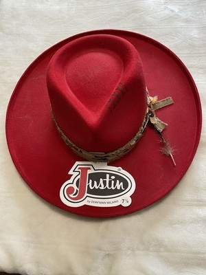 NWT RED WOOL COWBOY WESTERN HAT VINTAGE JUSTIN WOMENS SIZE 7 1/8 Small/Medium