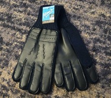 NEW NWT Vintage Mens Paris Navy Blue Knit Leather Palm Driving Gloves One Size