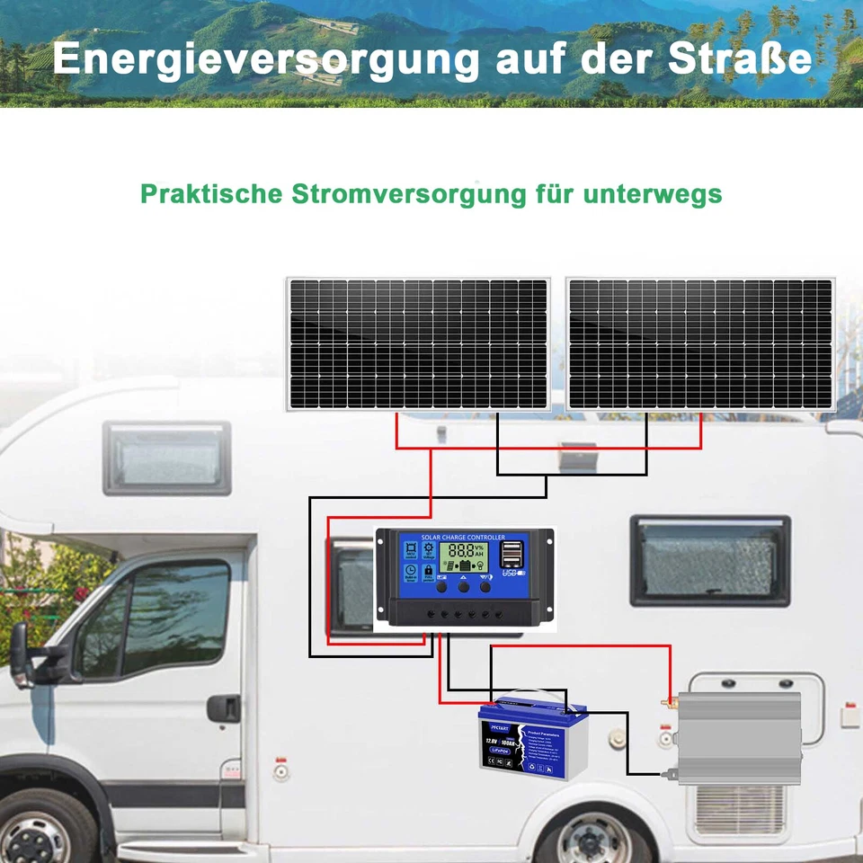 800W PV Anlage Komplettset Solaranlage Solarmodul Solarpanel Inselanlage Boot DE - Bild 3 von 4