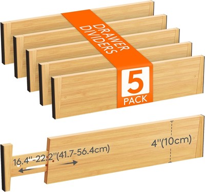 Lifewit 5 Pack Drawer Dividers Bamboo 4'' High, 16-22'' 16-22'', NATURAL 