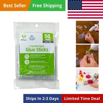 Adtech Mini Hot Glue Sticks   50 Pack, 4'' Length, Crystal Clear, Fast & Strong B
