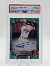 IKE IRISH 2025 BOWMAN DRAFT 1ST AQUA LAVA AUTO /199 PSA 10 GEM MNT Q3967 A