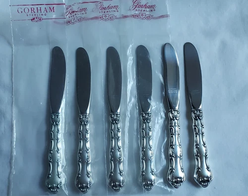 6 Gorham Strasbourg Sterling Silver Hollow Handle Butter Knife NO Mono 6 1/8"