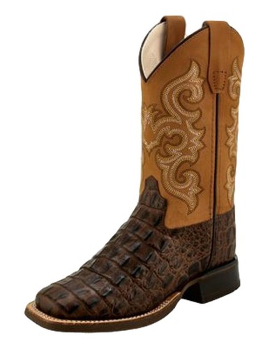 Old West Cowboy Boots Boy Rubber Stitch Square 1.5 Child Brown BSC1832