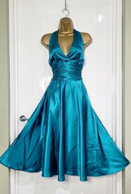 green emerald velvet dress Halter Neck Abstract Print Fit and Flare Midi Dress in Multi