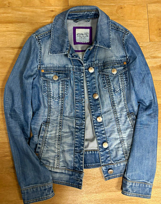 Esprit Damen Jeansjacke blau Gr. S kurz, Langarm, Knopfverschluss, Taschen