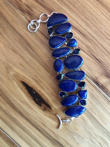 Lapis Artisan Midnight Indigo Blue Lapis Many Stone Bracelet fits wrist 7” - Picture 2 of 4
