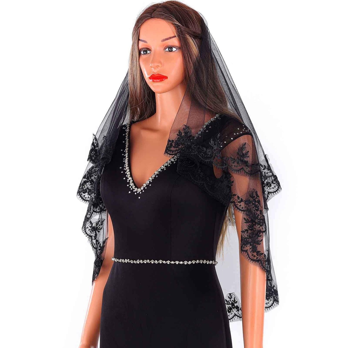 New Beautiful black 2T veil embroidered Black Floral Bridal Drop Veil - Burgundy & Red Roses - Etsy main image 3