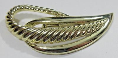Vtg gold tone texture metal part Open work big Geometric Leaf Brooch Pin Jewelry