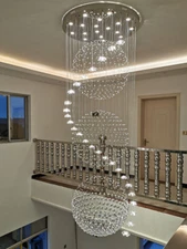 Remote living room modern crystal ceiling light LED stairs chandelier lighting Z