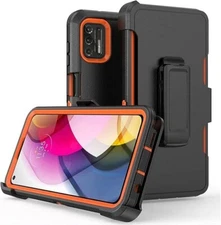 Holster Phone Case Motorola Moto G Power 5G Orange Black Durable Rugged W/ Clip