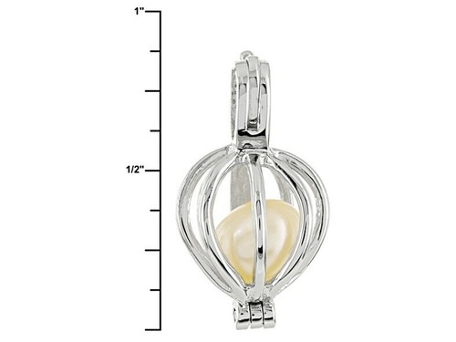 Wish Pearl Necklace, Cultured Freshwater Pearl Rhodium Over Silver Cage Pendant - Picture 3 of 7