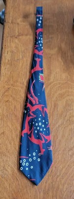 1940s 50s Vtg Necktie Art  Deco Christmas Tie Reindeer  Custom  Made Silk