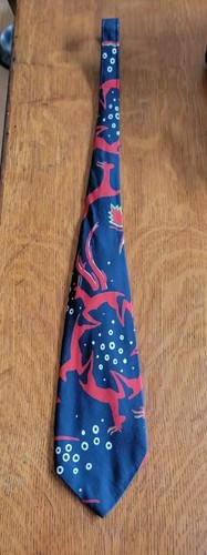 1940s 50s Vtg Necktie Art Deco Christmas Tie Reindeer Custom Made Silk