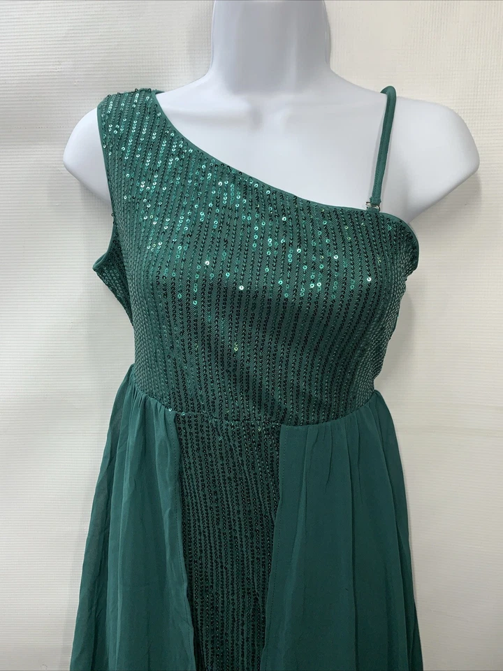 Vestido de lantejoulas GRACE KARIN para meninas um ombro vestidos de festa formatura tamanho 14y verde - Imagem 2 de 4