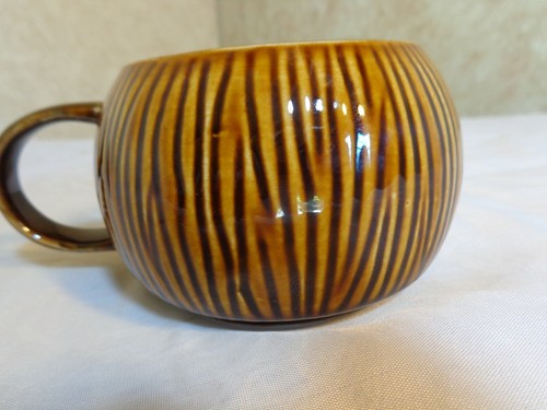 STARBUCKS LIGHT BROWN DARK BROWN STRIPED CERAMIC COFFEE CUP 12 fl oz - Picture 5 of 6