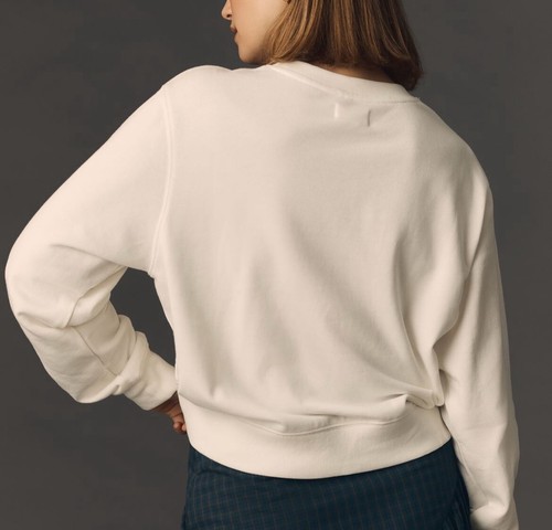 Maeve by Anthropologie Varsity Letter A Crew Neck Sweatshirt Women Size XL White - Picture 2 of 7