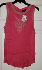  59 NWT Jessica Simpson Pink Womens Embroidered Keyhole Back Top Size L Large