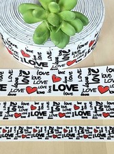 5/8, 7/8 1.5" 1 YD Valentine's Day Grosgrain Ribbon Red Hearts Love You