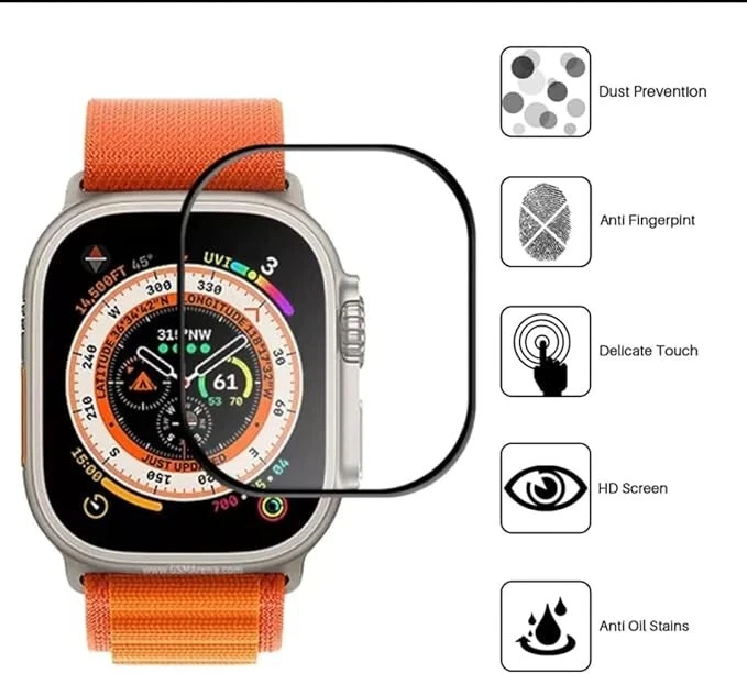 Screen protector shown over an Apple Watch Ultra display