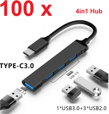 Lot 100 x USB-C Type C to USB 3.0 2.0 4 Port Hub Splitter For PC Phone Mac iPad
