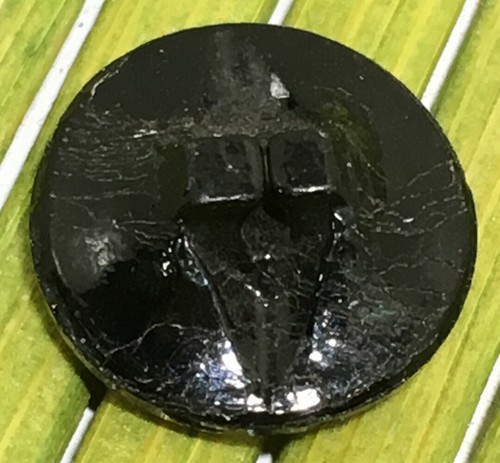 Antique Jet Black Glass Button Geometric Art Deco Relief Tunnel Shank 1/2" - Picture 5 of 6