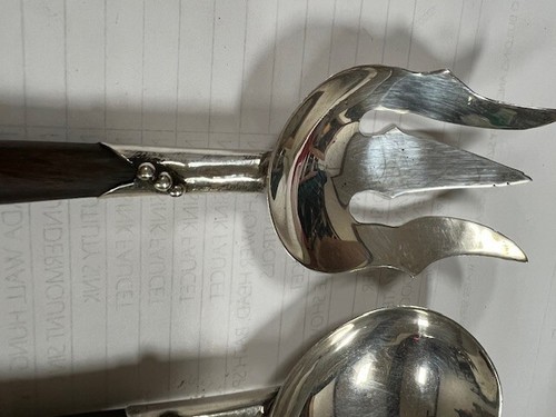 Sterling and exotic wood salad serving set vintage creation - Picture 4 of 23
