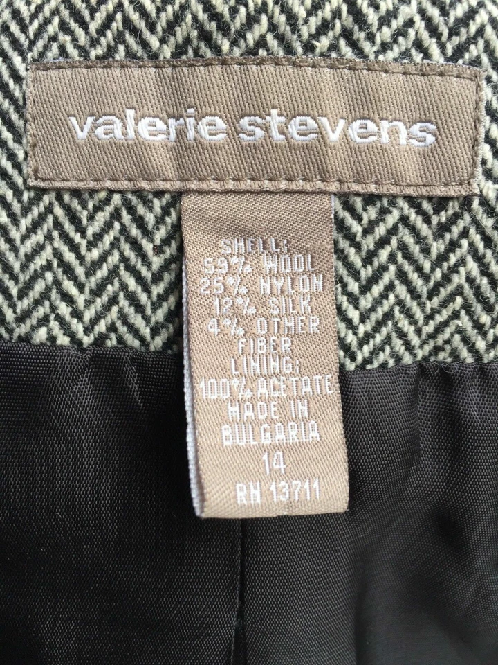Chaqueta Blazer Valerie Stevens 3 Botones Espiga Lana Seda Mezcla Talla 14 Gris Foto 2 de 4