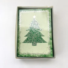 14 Peter Pauper Press Christmas Cards Tree Green Silver w/Envelopes Partial Box