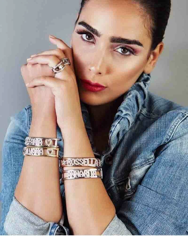 Bracciale con nome argento sterling 925 zirconi brillanti rigido manetta donna  - Immagine 2 di 3