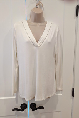 White House Black Market white V-neck elegant blouse sz M