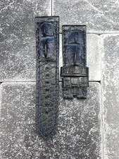 24mm Giant ALLIGATOR HORNBACK Strap Leather Blue Watch Band for PANERAI Tang