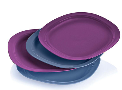 Tupperware Impressions Microwave Dinner Plates 9.5'' Square Purple Blue New