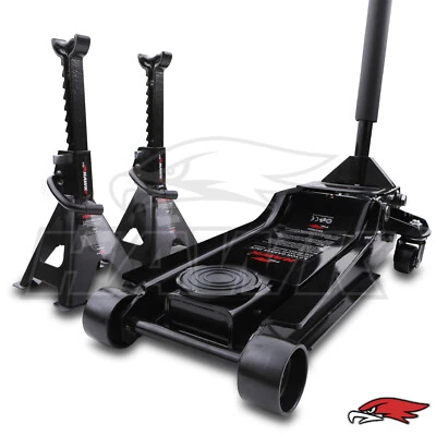 3 TONNE HYDRAULIC CAR JACK & 2 AXLE STANDS LOW PROFILE HEAVY DUTY GARAGE TOOL
