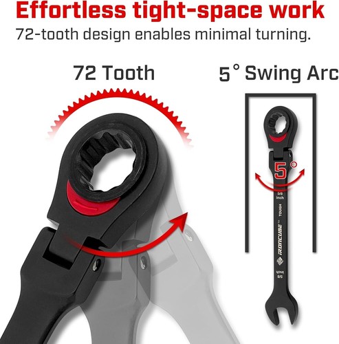 Durable 11-Piece Black Ratcheting Wrench Set - Chrome Vanadium & Canvas Pouch - Picture 5 of 11