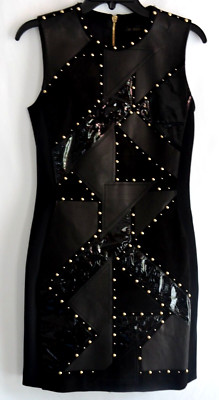 New Gianni VERSACE Leather Studded Patent Black Cocktail Dress US 2 4 / IT 40