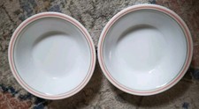 Set of 2 Corelle Peach Floral Bowls Cereal Soup Coupe 7-1/4" Orange Green Stripe