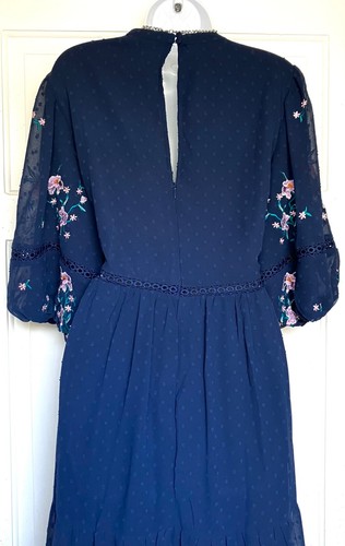 ASOS NAVY Embroidered FLORAL MIDI OCCASION PARTY DRESS SIZE 18 - Picture 7 of 7