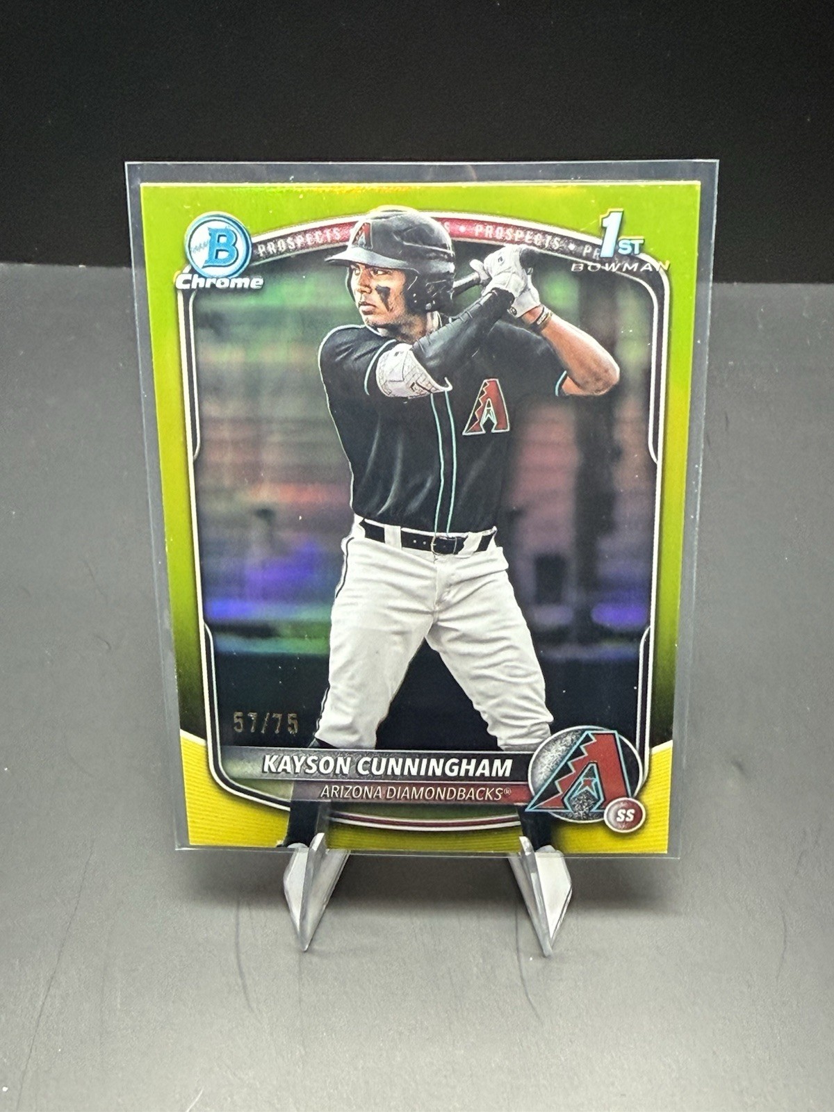 KAYSON CUNNINGHAM 2025 BOWMAN CHROME DRAFT 1ST YELLOW REFRACTOR ARIZONA # /75