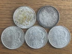 Lot of 5 1921 Morgan Silver Dollars – Mixed Condition – Estate Lot – 90% Silver