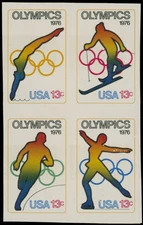 1976, USA OLYMPIC GAMES 13C IMPERF SE-TENANT BLOCK OF 4, NO GUM, SC.#1698b