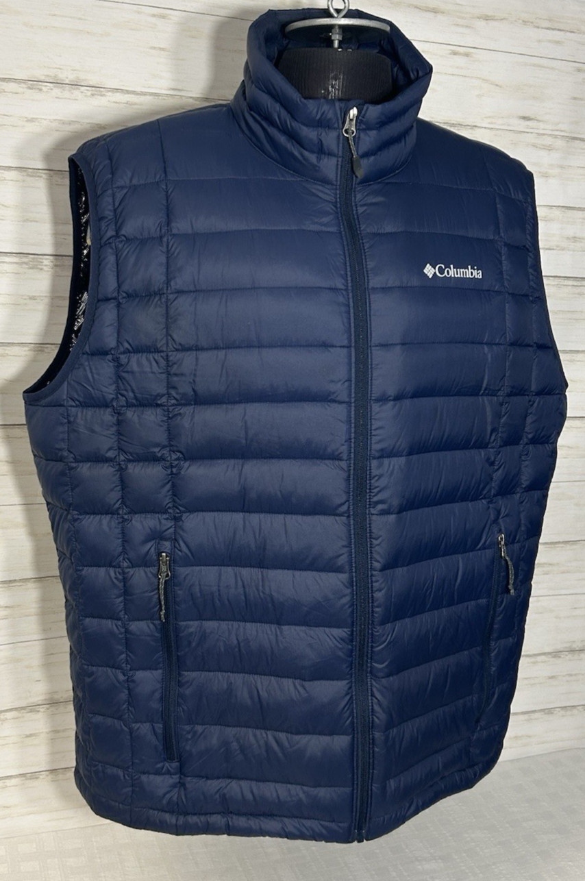 Columbia Mens Sz XXL 2XL Navy Blue Voodoo Falls 590 TurboDown Ski Vest Omni-Heat