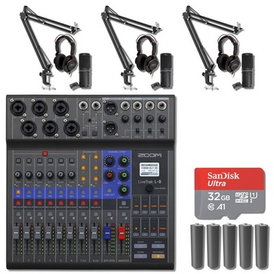Zoom LiveTrak L-8 8-Channel Digital Mixer with 3x ZDM-1 PMP and Boom Arms