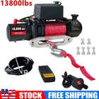 Electric Winch Truck 13,800 lb 85ft Red Synthetic Rope Waterproof Remote Control