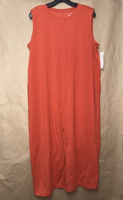 Eileen Fisher Women's Crew Neck Front Slit Midi Dress Medium