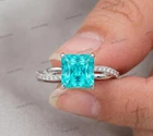 Asscher Cut Paraiba Tourmaline Ring 925 Sterling Silver Gift For Her Ring.
