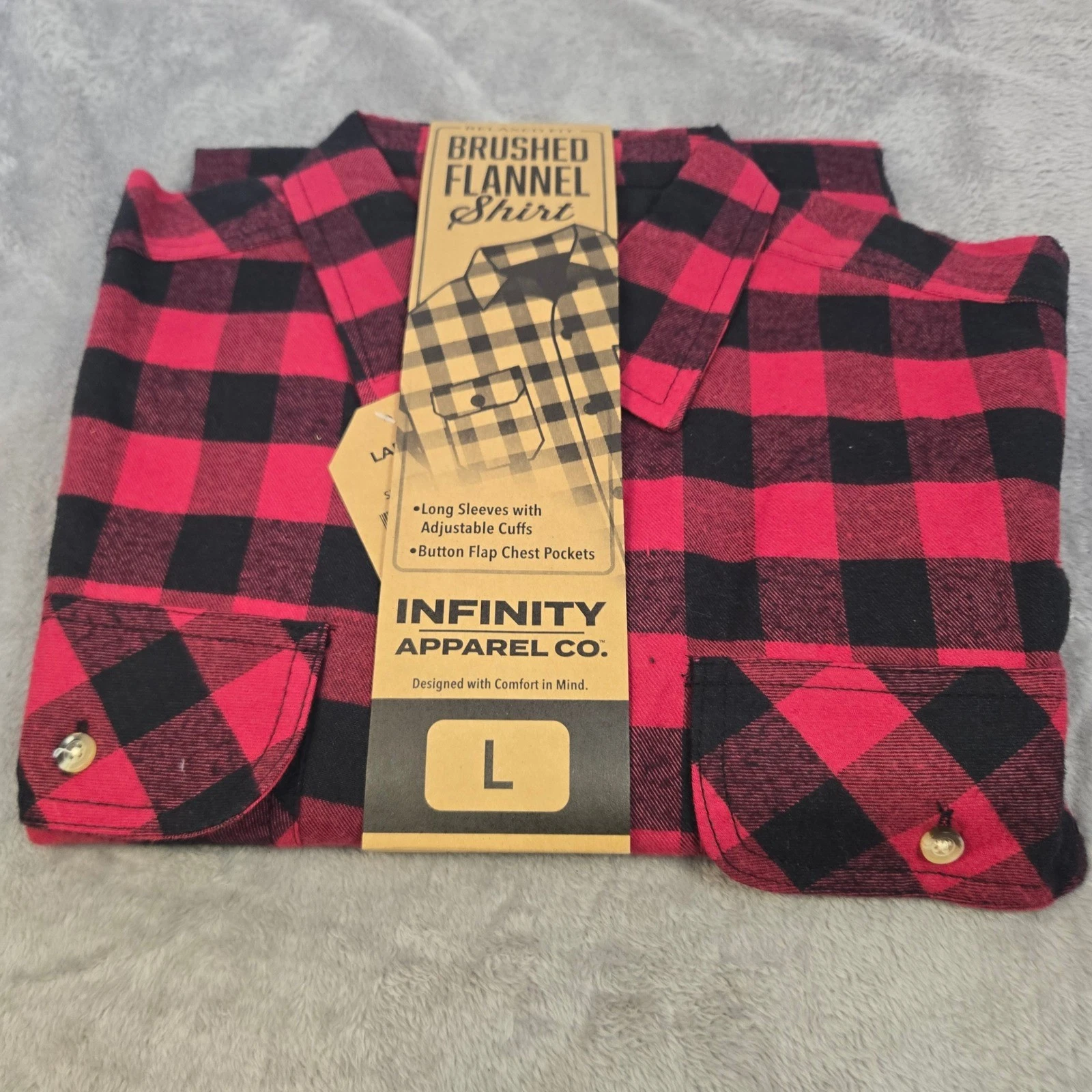 Infinity Apparel Co Mens Brushed Flannel Shirt Red Black Buffalo Plaid Large NEW