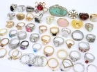 54 Piece VTG + Now Rhinestone Cocktail Costume Ring Jewelry Lot Gold Silver Tone