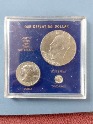 Our Deflating Dollar Eisenhower Dollar & Susan B. Anthony 3 Coins Set In Holder